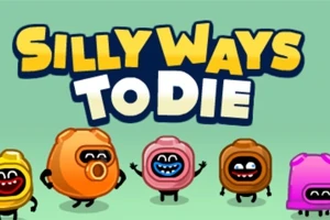 Tegneseriefigurer med forskjellige farger og ansikter står sammen foran teksten Silly Ways to Die