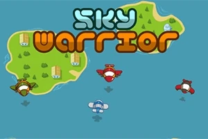 Fargerike fly svever over en blå sjø med en grønn øy i bakgrunnen og teksten Sky Warrior synlig øverst