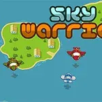 Fargerike fly svever over en blå sjø med en grønn øy i bakgrunnen og teksten Sky Warrior synlig øverst