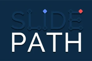 Blå bakgrunn med teksten SLIDE PATH i hvit, hvor SLIDE har dekorative bokstavkoblede linjer med en lilla og en rød prikk