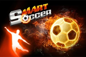 En glødende fotball med flammeeffekt ved siden av en silhouett av en fotballspiller og teksten Smart Soccer