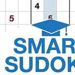 Et blått akademisk cap-symbol over ordene SMART SUDOKU foran et delvis synlig rutenett med tall