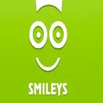 En grønn bakgrunn med en hvit smilende ansikt og ordet SMILEYS skrevet under