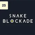 Tekst Snake Blockade på svart bakgrunn med fargede blokker og sirkler rundt