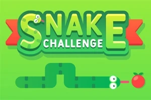 Teksten Snake Challenge står på en grønn bakgrunn med en tegneserieorm som strekker seg mot et rødt eple