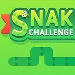Teksten Snake Challenge står på en grønn bakgrunn med en tegneserieorm som strekker seg mot et rødt eple