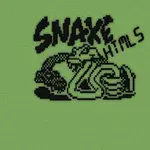 Sort og grønt pikselert bilde av en slange som former ordet SNAKE med kroppen sin