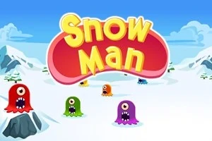 Fargerike monstre med ett øye står i et snødekt landskap med fjell i bakgrunnen, og teksten Snow Man vises i et rødt skilt øverst