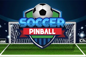 En fotball og logo med ordene Soccer Pinball foran et fotballmål på en bane