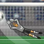 En animerte målvakt strekker seg for å redde en ball foran et fotballmål