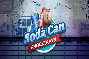 Soda- og ølbokser samt en baseball med teksten Soda Can Knockdown foran en sprukket vegg