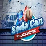 Soda- og ølbokser samt en baseball med teksten Soda Can Knockdown foran en sprukket vegg