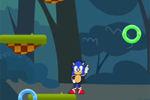 Sonic Jumper En animert blå karakter står i en skog med plattformer og ringer i ulike farger