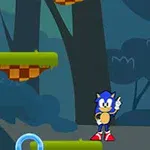 Sonic Jumper En animert blå karakter står i en skog med plattformer og ringer i ulike farger