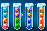 Sortering av julekulene er et hyggelig vinterpuslespill der du ordner fargerike