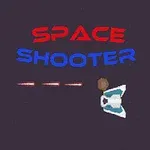 Romskip i kamp med hverandre, med teksten Space Shooter i rødt og blått