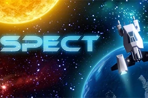 Tekst med ordet SPECT over et romtemamiljø med en sol, en planet og et romskip
