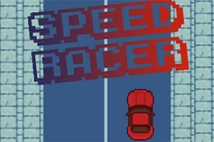 Rød bil på vei med ordet SPEED RACER i store bokstaver over veien