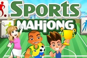 Tegneseriefigurer iført sportsutstyr smiler og holder et trofé foran teksten Sports Mahjong