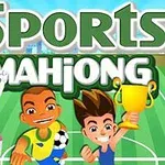 Tegneseriefigurer iført sportsutstyr smiler og holder et trofé foran teksten Sports Mahjong