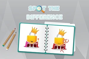 Åpen tegneblokk med to bilder av en gul lås med krone og rosa kappe, og teksten Spot the Difference øverst