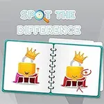 Åpen tegneblokk med to bilder av en gul lås med krone og rosa kappe, og teksten Spot the Difference øverst
