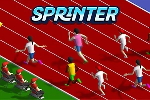 Sprinter Flere stiliserte figurer løper på en rød løpebane, med tilskuere på sidelinjen og teksten Sprinter øverst