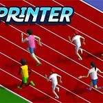 Sprinter Flere stiliserte figurer løper på en rød løpebane, med tilskuere på sidelinjen og teksten Sprinter øverst