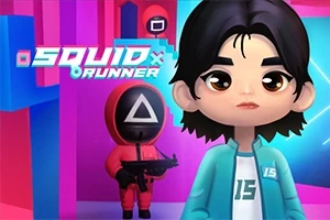 To animeskjelette tegnede figurer i et futuristisk miljø; en med nummer 15 på jakken og en uniformert figur med trekantsymbol på ansiktet