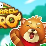 Tegneseriestil bilde av en smilende rød panda med et rødt skjerf og fargerik tekst i bakgrunnen