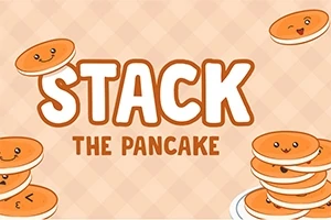 Teksten STACK THE PANCAKE er omgitt av illustrerte pannekaker med glade ansikter