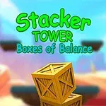 To trekasser stablet på en fargerik bakgrunn med teksten Stacker Tower Boxes of Balance