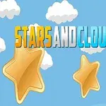 Tegneserieaktige skyer og stjerner med teksten Stars and Clouds på en blå bakgrunn