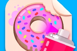 Rosa doughnut med fargerikt strøssel blir sprayet med rosa sprayboks