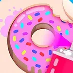 Rosa doughnut med fargerikt strøssel blir sprayet med rosa sprayboks