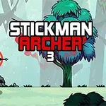 En strekfigur med bue og pil står mot en fargerik skogbakgrunn med teksten Stickman Archer 3