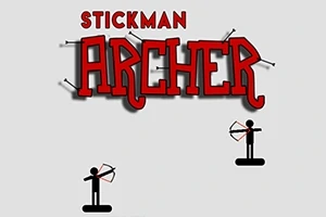To stiliserte strekmenn med buer står på plattformer under teksten Stickman Archer