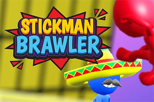 Meksikansk inspirert blå figur med sombrero og bart foran et fargerikt bakgrunn