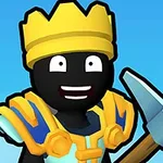 En animerte figur med en gullkrone og rustning holder en stekepanne på en blå bakgrunn