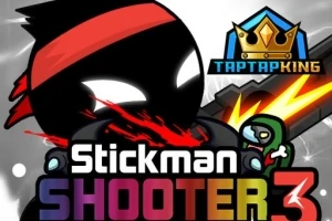 Illustrasjon av en stickman-figur med rød bandana, lasersverd, grønn zombie og fargerik tekst