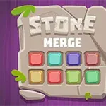 En steintavle med teksten STONE MERGE og ni fargerike firkantede ikoner på en lilla bakgrunn