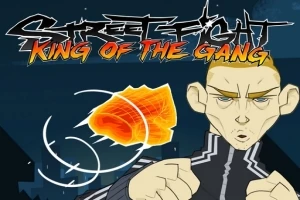 Animasjon av en mann i treningsdrakt som kaster et slag, med teksten Street Fight King of the Gang i bakgrunnen