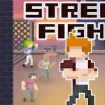Pikselert bilde av unge figurer i en gate omgitt av mursteinsbygninger, med teksten STREET FIGHT over