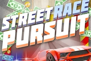 En rød sportsbil med dollar-sedler i bakgrunnen og teksten Street Race Pursuit øverst