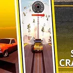 To biler vist i et delt bilde med teksten Stunt Crasher på høyre side