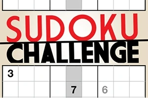 Teksten Sudoku Challenge i røde og svarte bokstaver over et utsnitt av et sudoku-brett