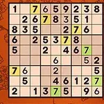 Et delvis utfylt sudoku-brett med høyre sidemeny hvor tallene 2 og 5 er markert med grønn farge
