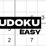 En delvis utfylt Sudoku-gåte med teksten Sudoku Easy i svart og hvitt