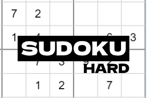 Et sudoku-puslespill med noen tall fylt inn og teksten Sudoku Hard over puslespillet