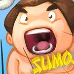 Tegnet sumobryter med åpen munn og tekst SUMO